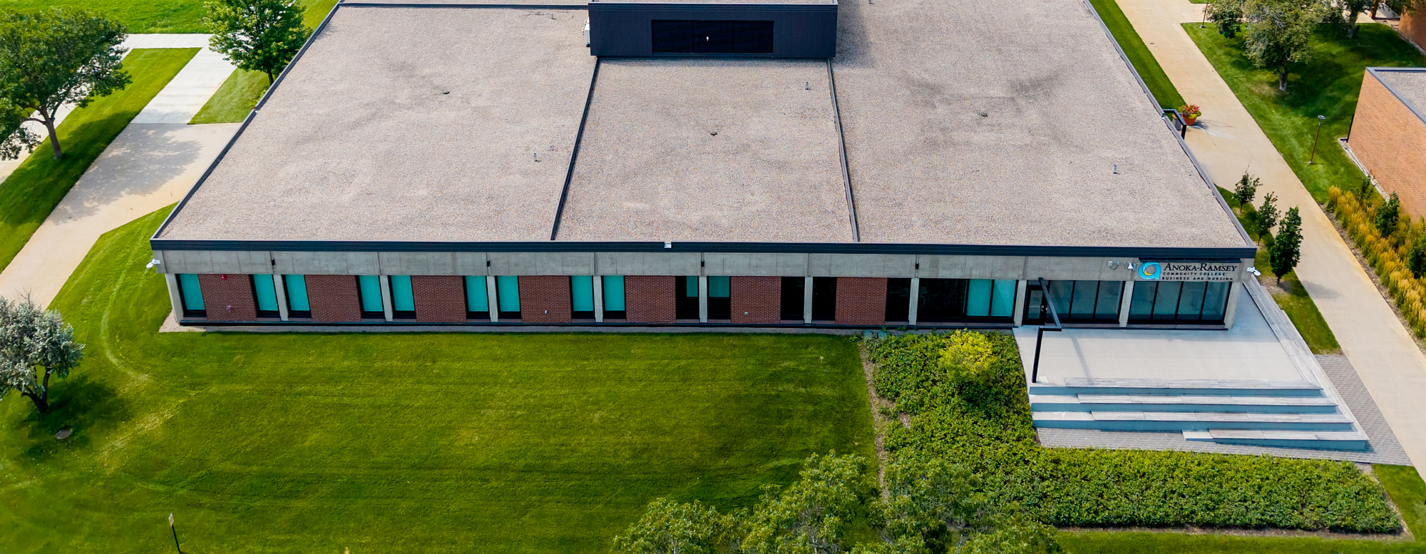 Aerial view of Business Nursing Building roof and surrounding outdoor space