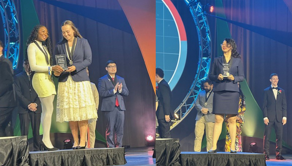 Side by side photos featuring a total of three students winning awards.